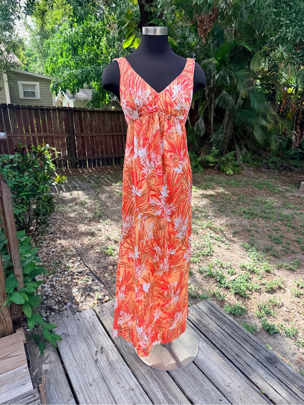 Vintage 60s 70s Hawaiian Tropical Floral Nylon Maxi Dress